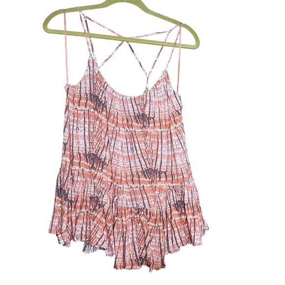 Free People Tie Dye Criss Cross Cami Top Tiered Sleeveless‎ Blouse - Picture 2 of 11
